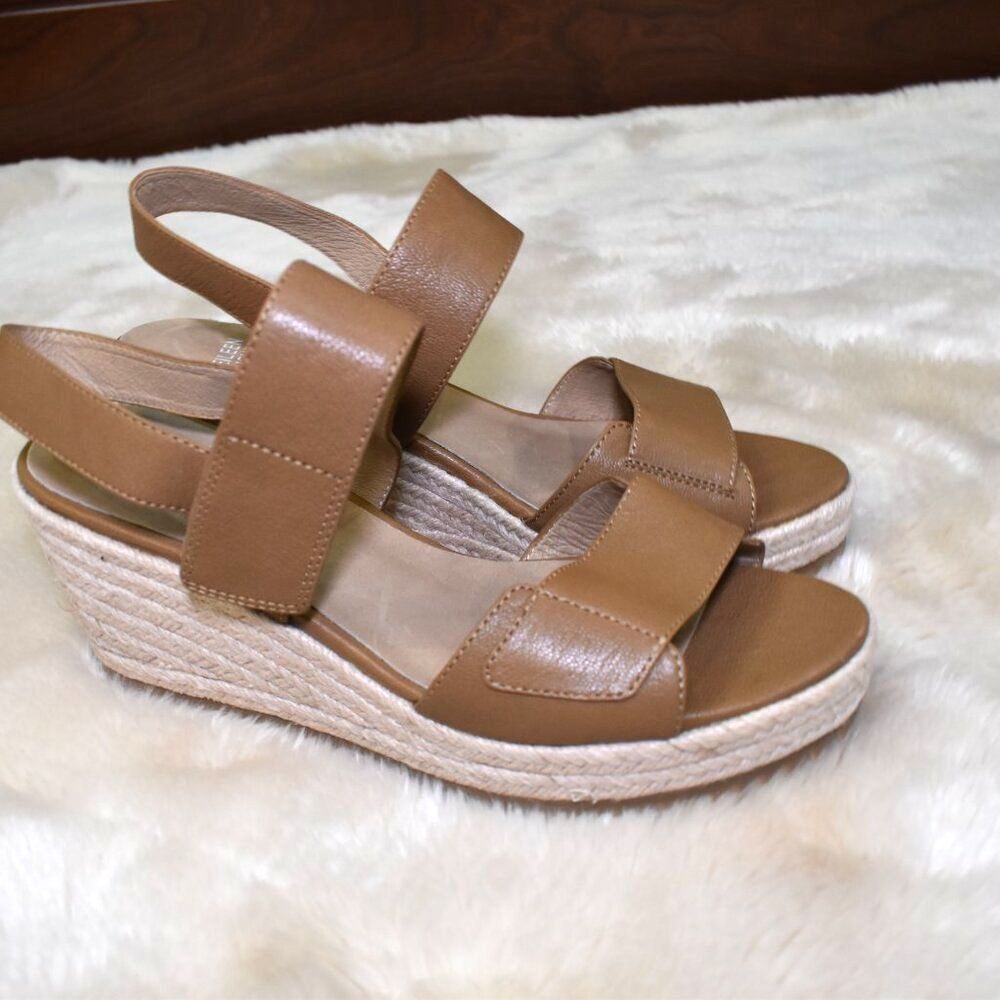 Eileen Fisher Winnie Espadrille Wedge Sandals 8.5 Brown Jute Platform - Picture 7 of 16
